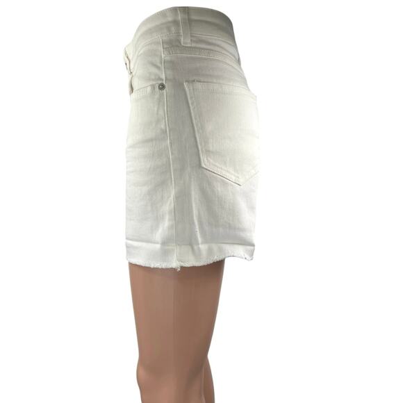 NA-KD Women's White High Waisted Frayed Raw Hem Mini Denim Jeans Shorts Size 36 - Picture 2 of 5